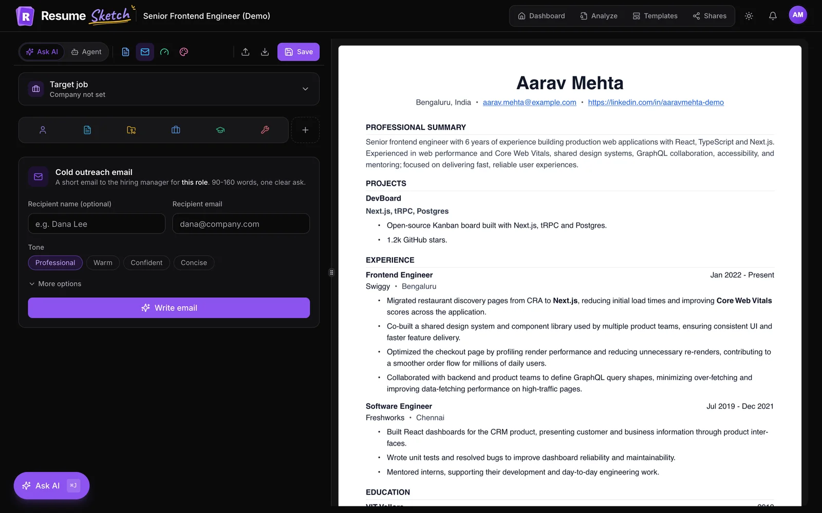 Writing a cold email with AI and sending it from Gmail